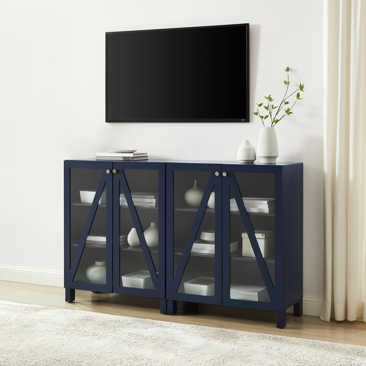French Fabulous 2Pc Media Storage Cabinet Set Navy - 2 Storage Pantries