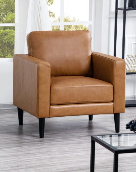 Tan Genuine Mid-Century Leather Accent Chair, Sectional Mini Sofa, Small Sofa Bed - 42