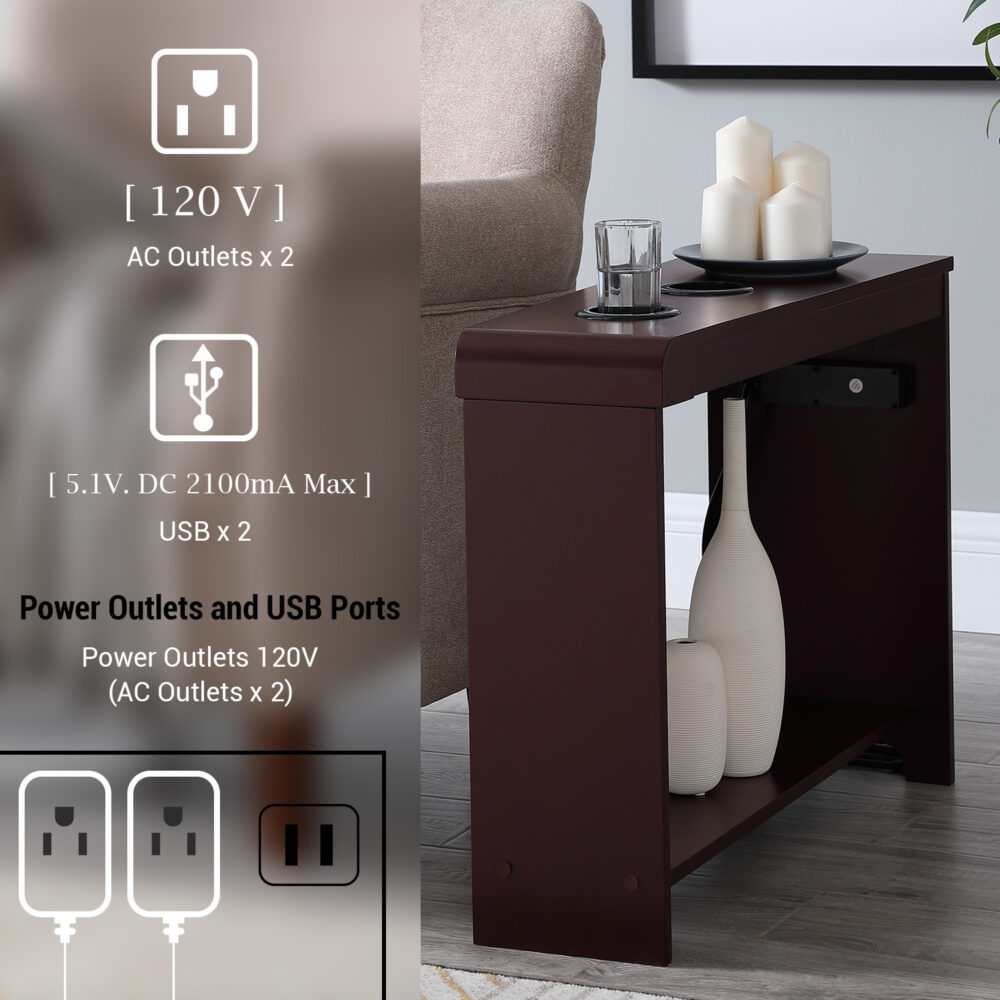 Chairside Table with USB Ports & Outlets by HomeStock - 25