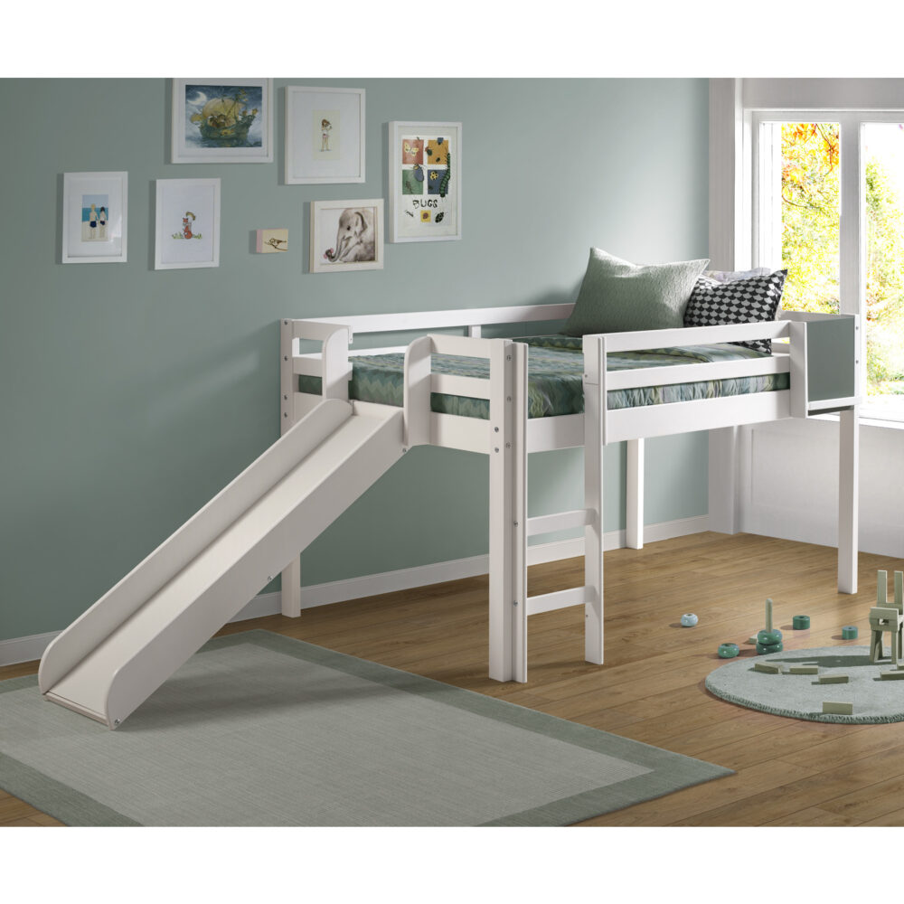 Twin Size Loft Bed with Slide and Ladder, Kids Low Loft Bed by HomeStock - 1