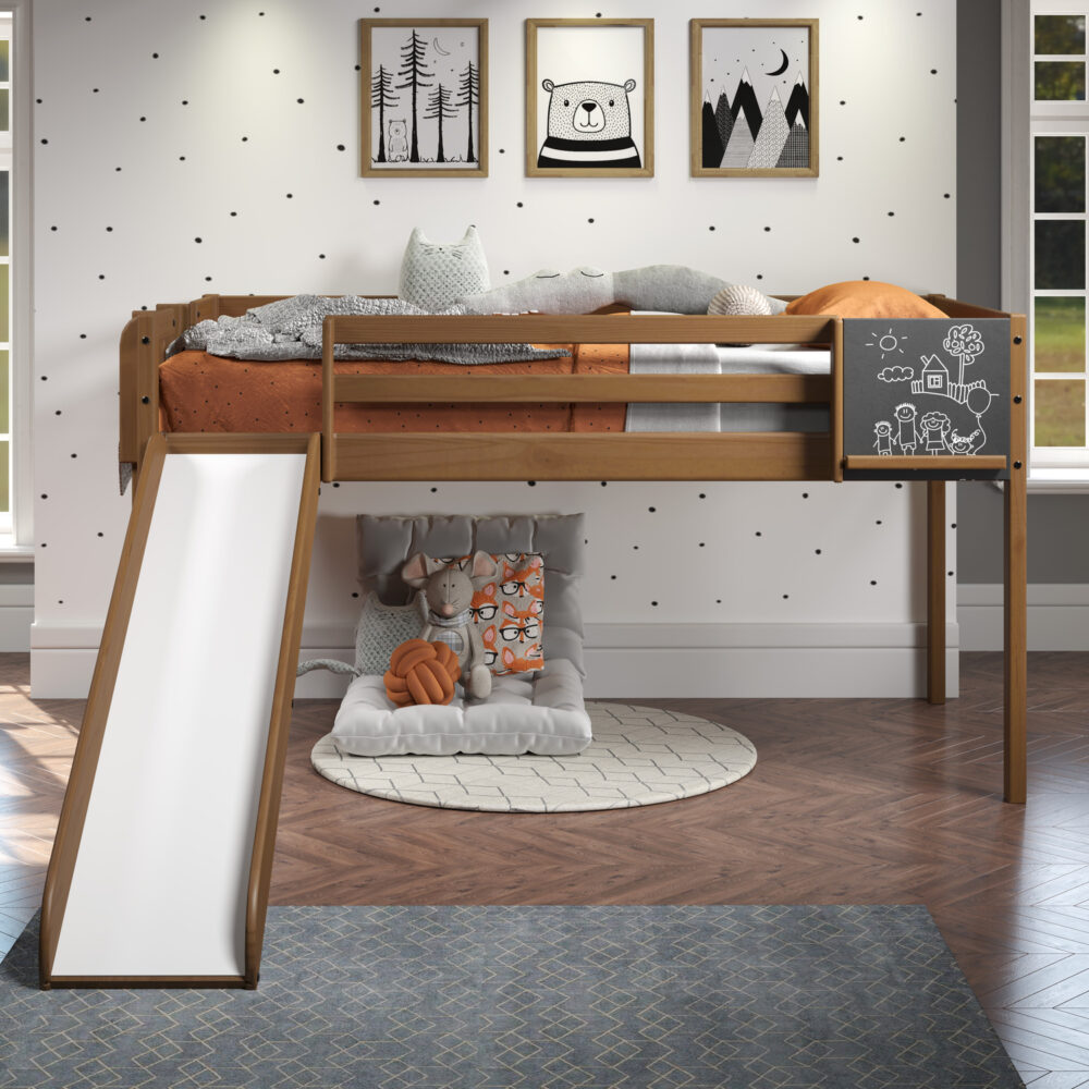 Twin Size Loft Bed with Slide and Ladder, Kids Low Loft Bed by HomeStock - 7