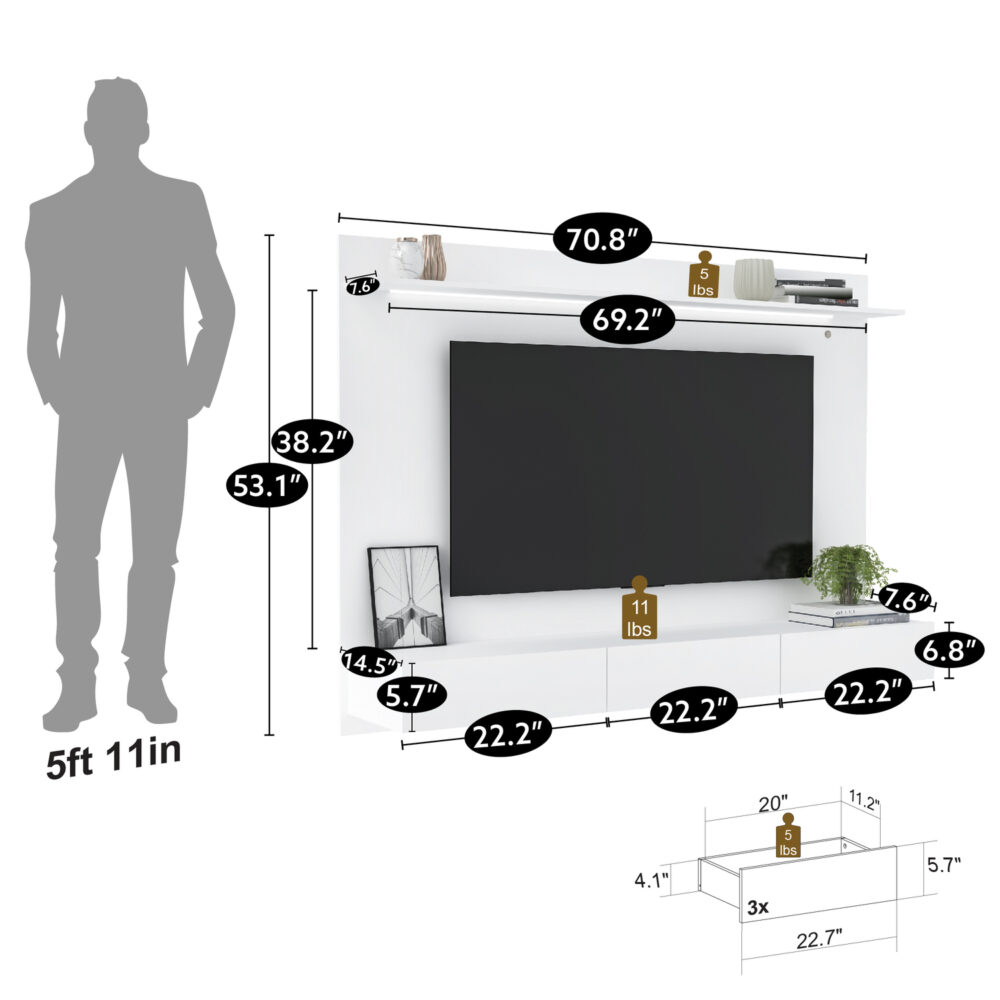 Wall Mounted Floating Entertainment Center for 70″ TVs by HomeStock - 3