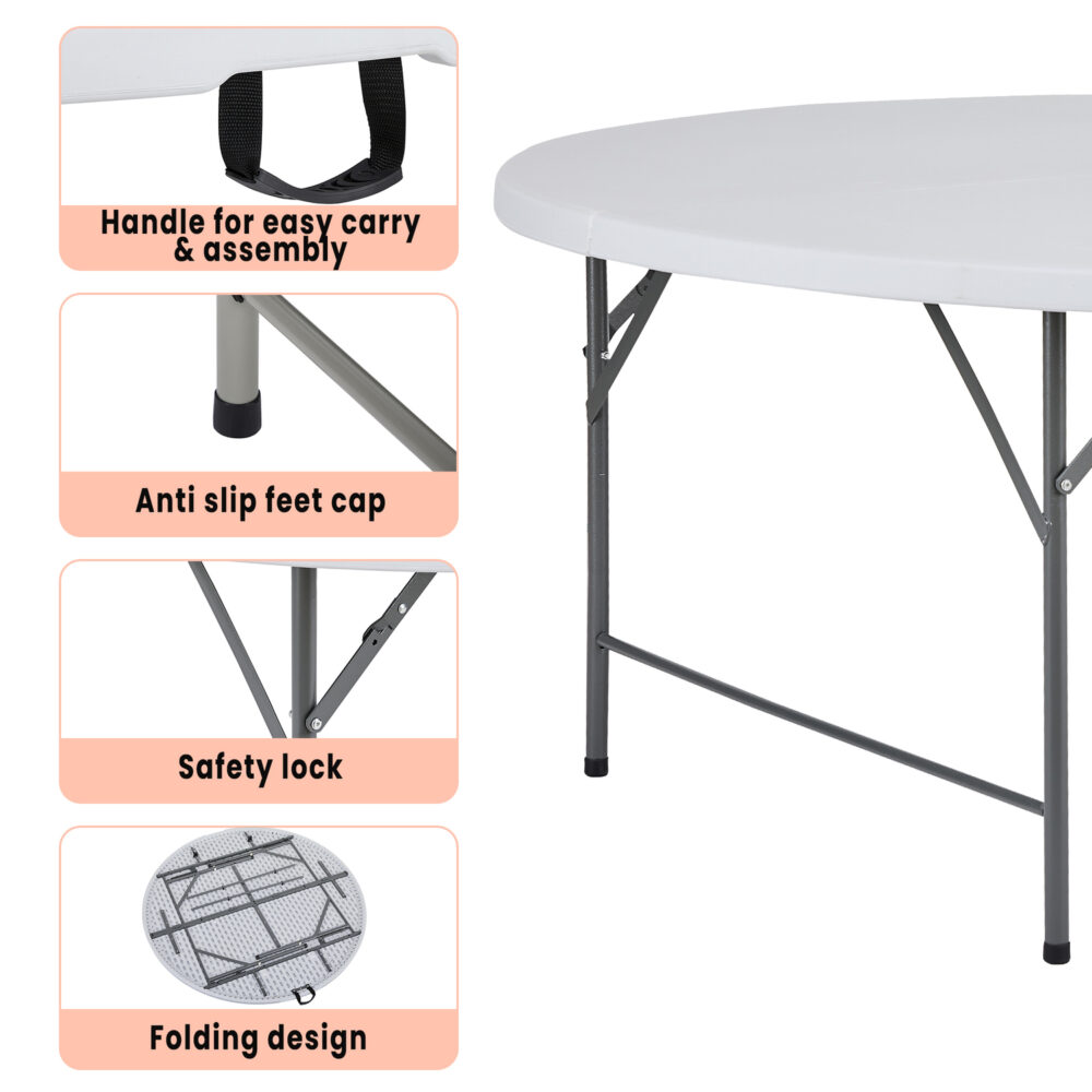 60″ Round Outdoor Folding Table - 9