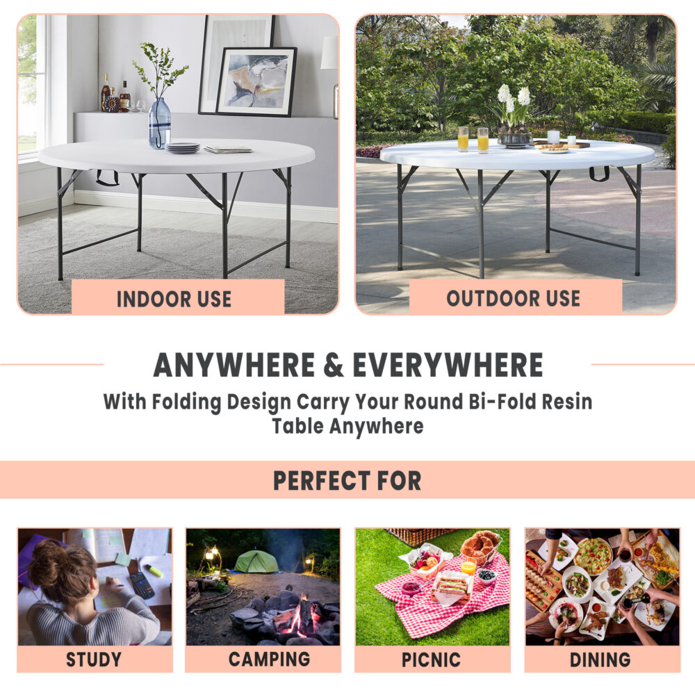 60″ Round Outdoor Folding Table - 10