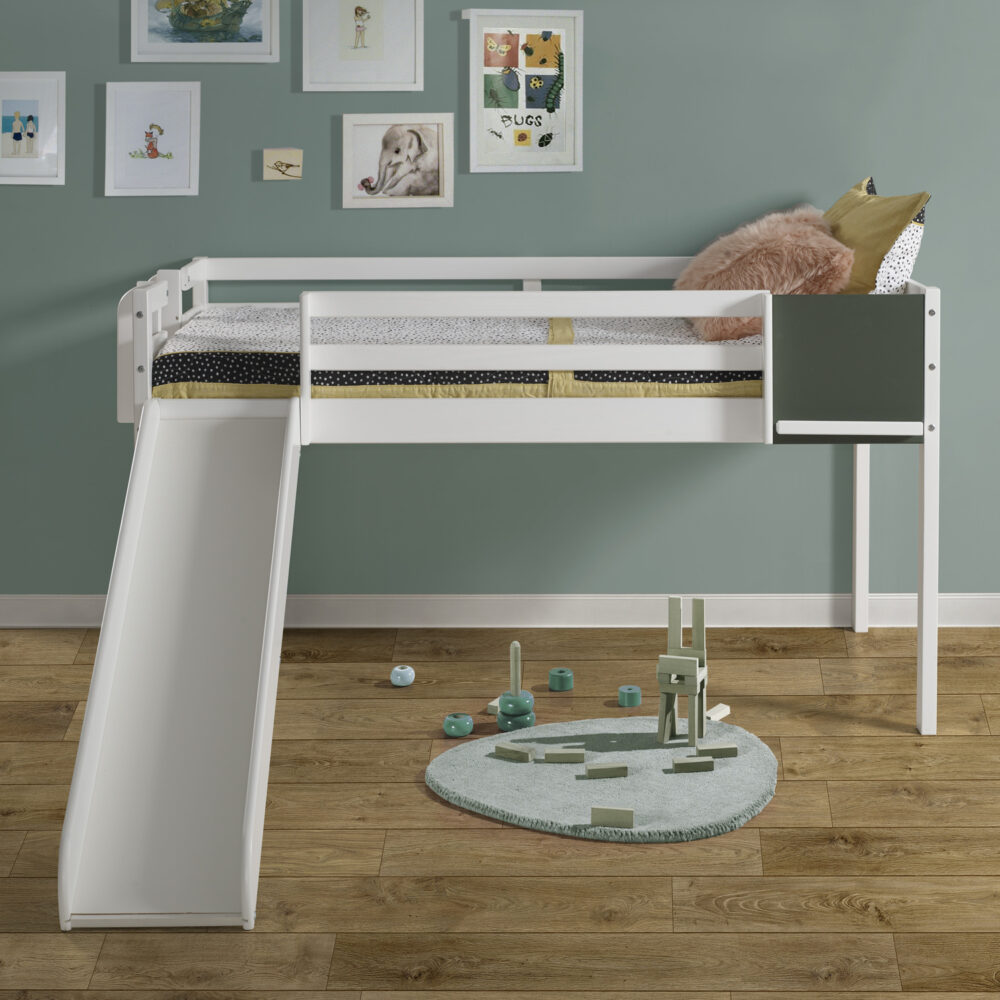 Twin Size Loft Bed with Slide and Ladder, Kids Low Loft Bed by HomeStock - 3