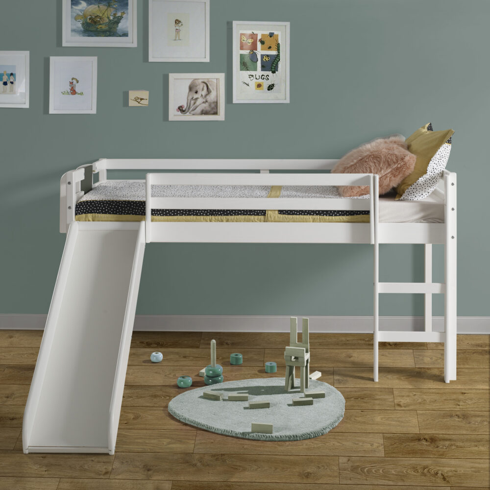 Twin Size Loft Bed with Slide and Ladder, Kids Low Loft Bed by HomeStock - 4