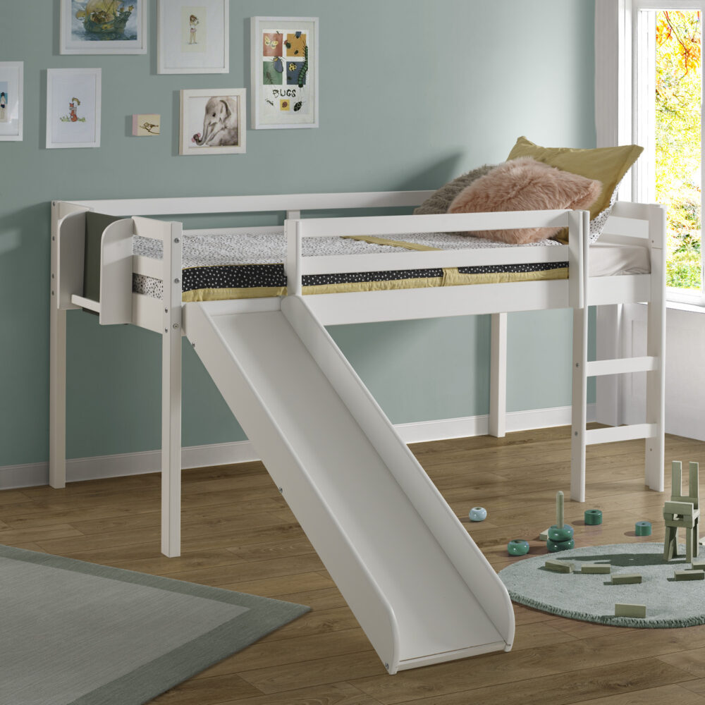 Twin Size Loft Bed with Slide and Ladder, Kids Low Loft Bed by HomeStock - 5