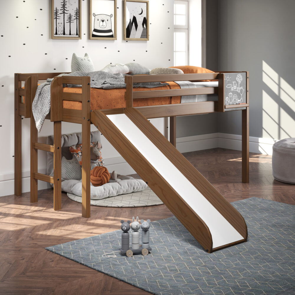 Twin Size Loft Bed with Slide and Ladder, Kids Low Loft Bed by HomeStock - 8