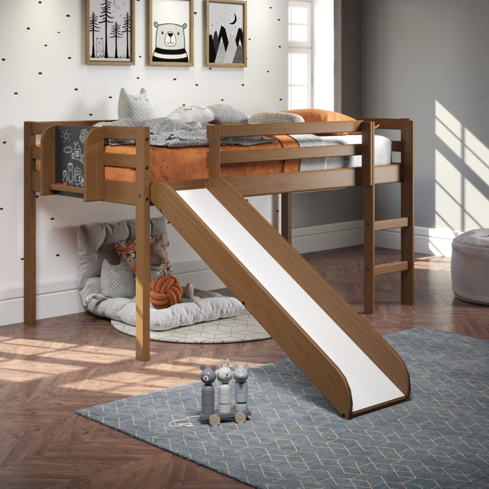 Twin Size Loft Bed with Slide and Ladder, Kids Low Loft Bed by HomeStock - 10