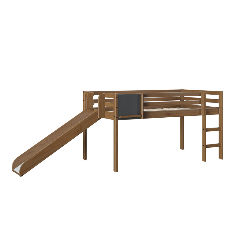Twin Size Loft Bed with Slide and Ladder, Kids Low Loft Bed by HomeStock - 11