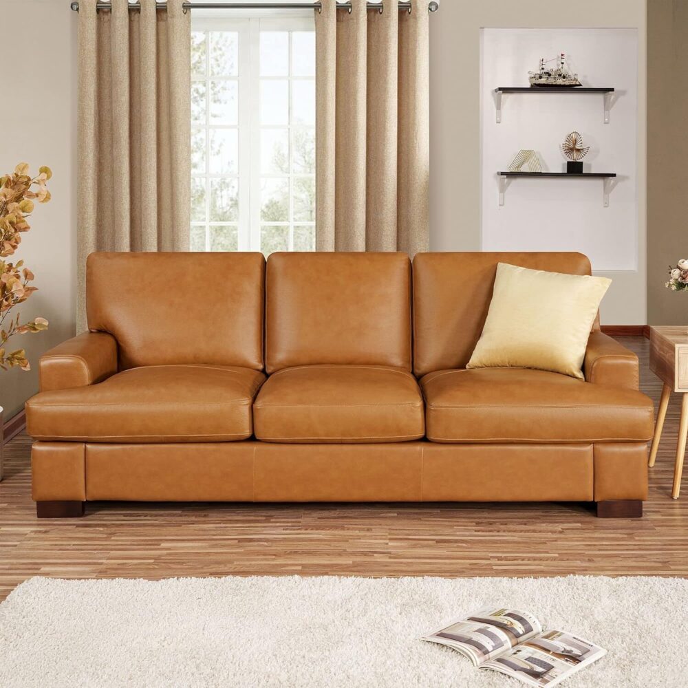 Upholstered Genuine Leather Sofa - 1