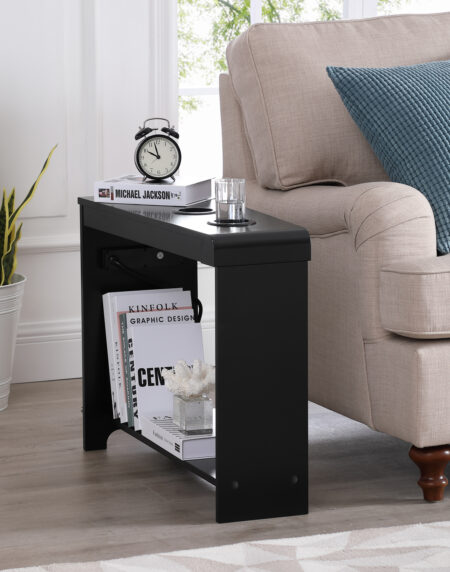 Chairside Table with USB Ports ; Outlets by HomeStock