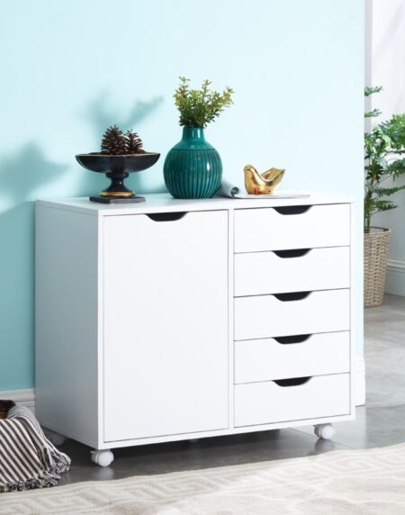 HomeStock 5-Drawer Office File Storage Cabinet with Shelves, White - 36