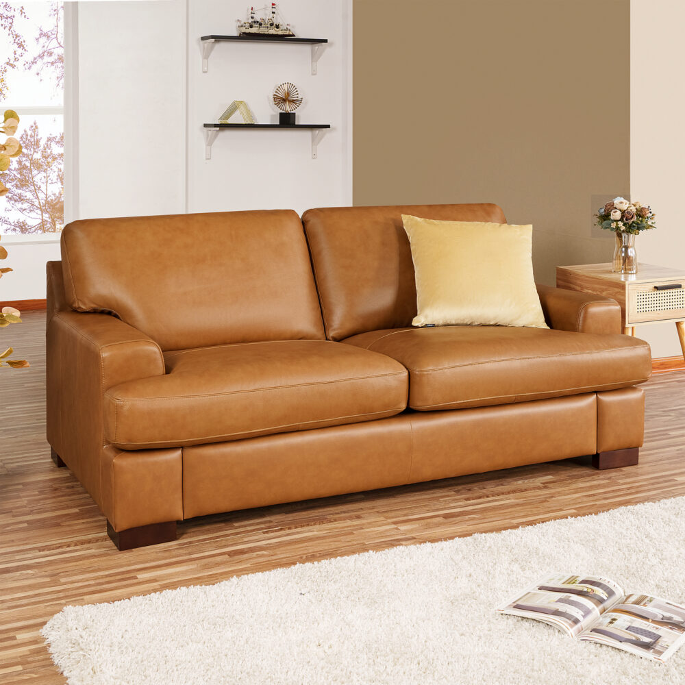 Upholstered Genuine Leather Loveseat - 1